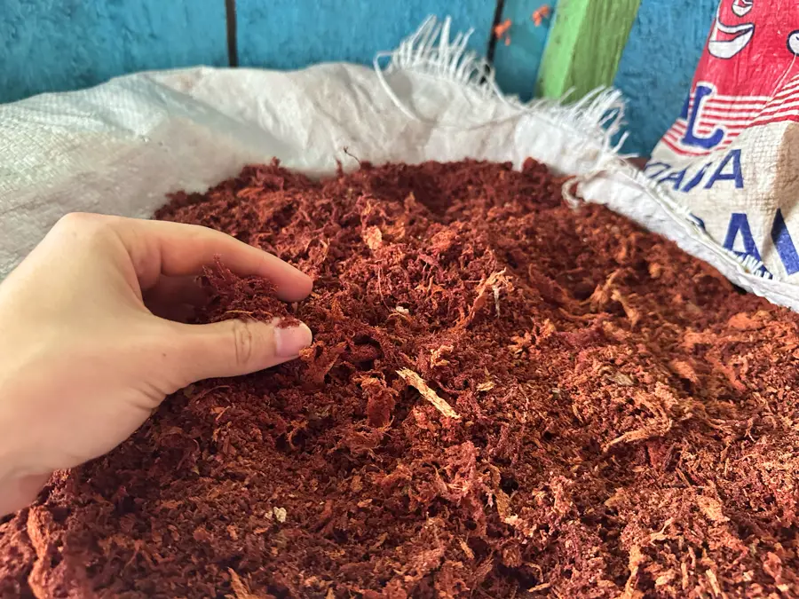 A sack of shredded bark at a jungle market