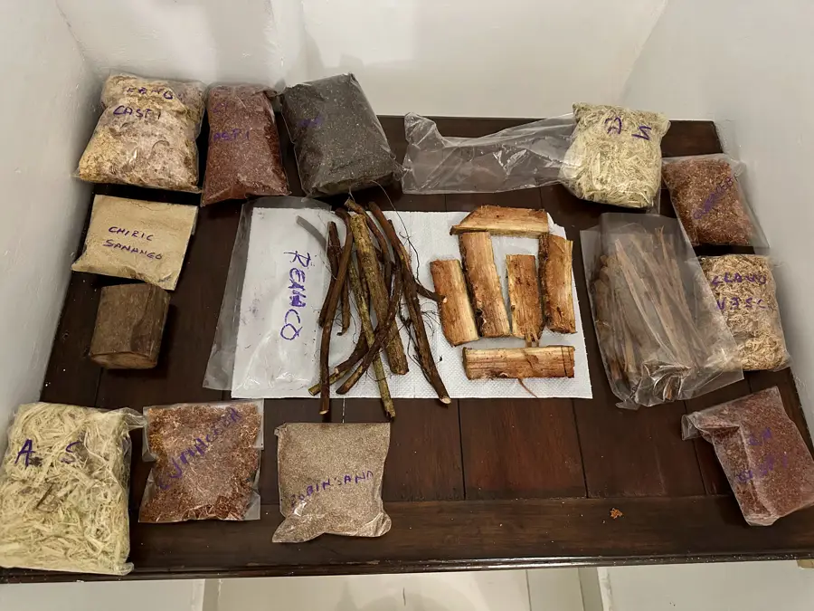 Hand-labeled bags of plants brought back from Peru